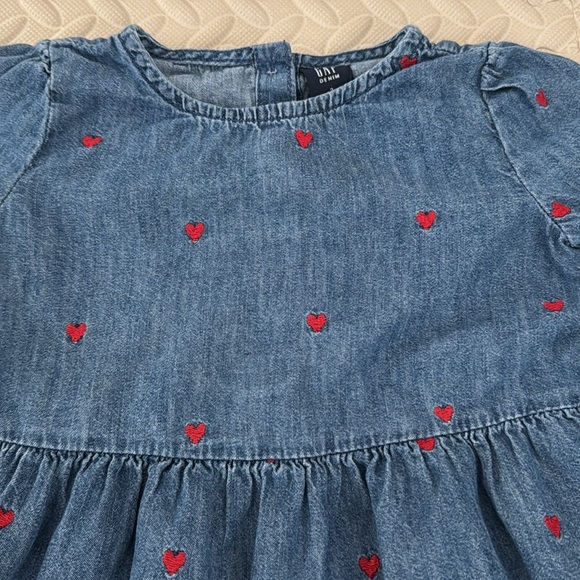 Gap Denim Dress with Embroidered Red Hearts - Picture 2 of 5